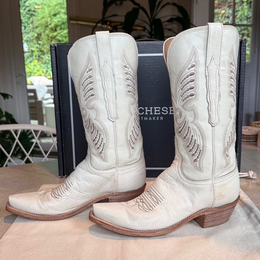 LUCCHESE Evangeline Leather Cowboy Boots in Wheat Glitz sz 7.5 EUC - Picture 4 of 14